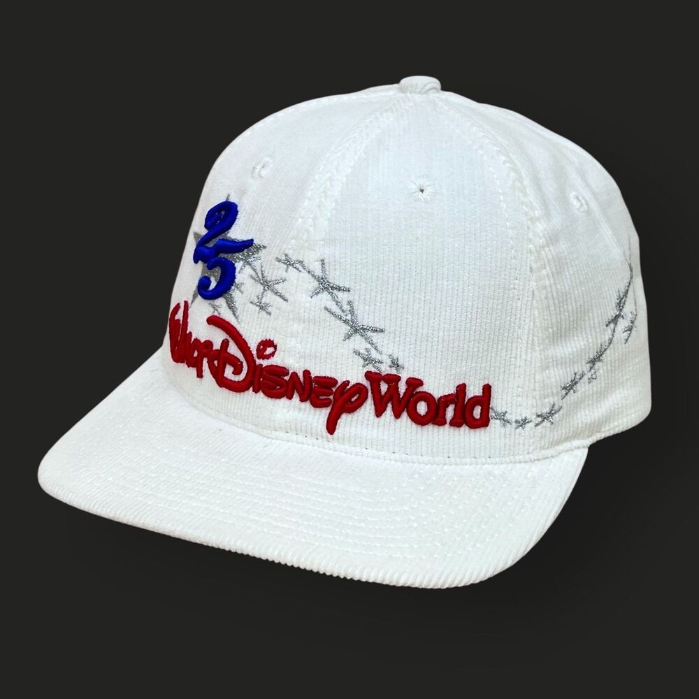 NWT Walt Disney World 25th Anniversary Hat White Corduroy Embroidered USA VTG